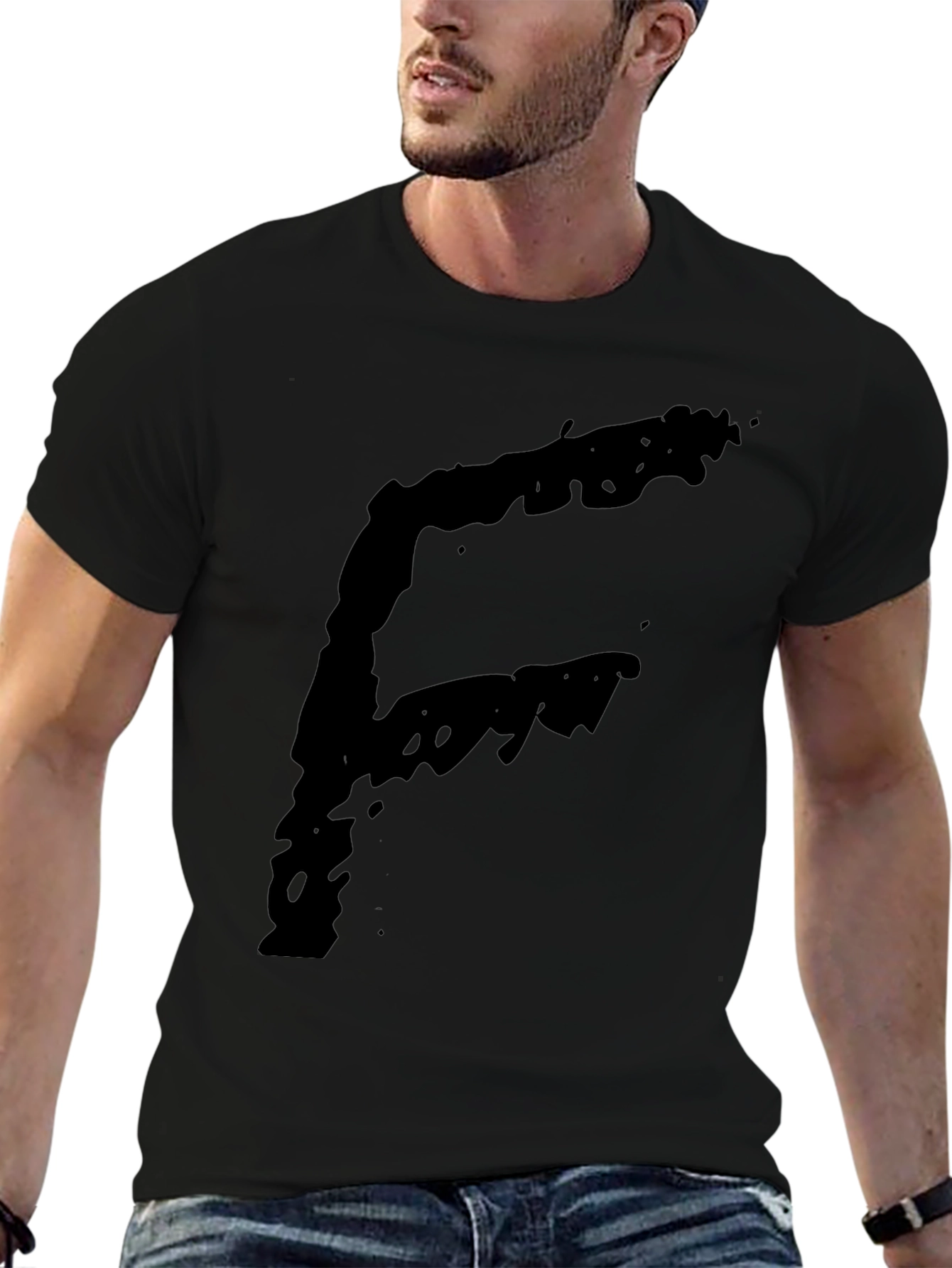 Bold Letter F Graphic T-Shirt - Black