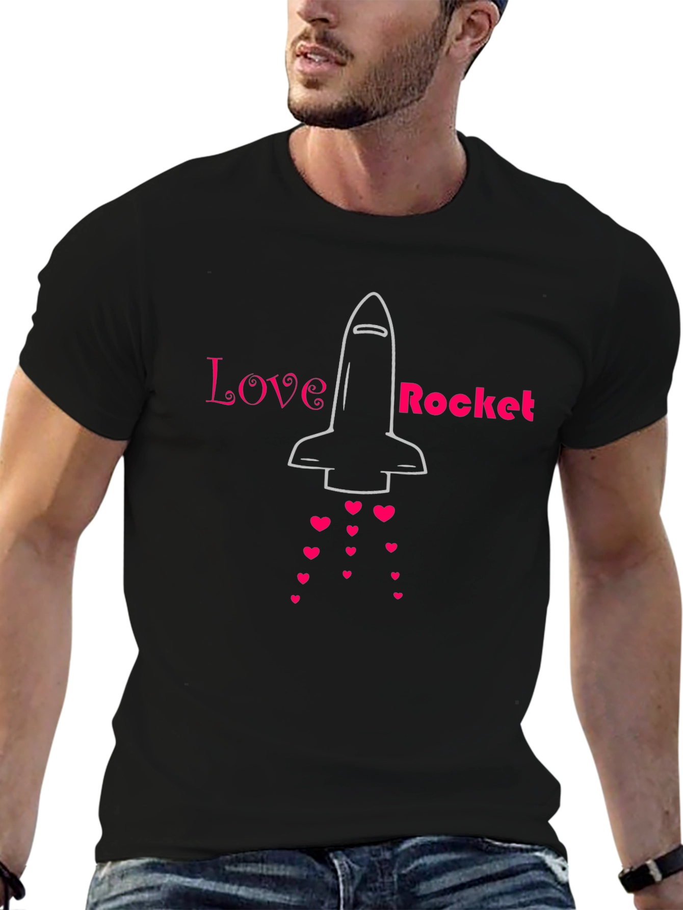 Love Rocket Graphic Tee - Black Cotton Blend