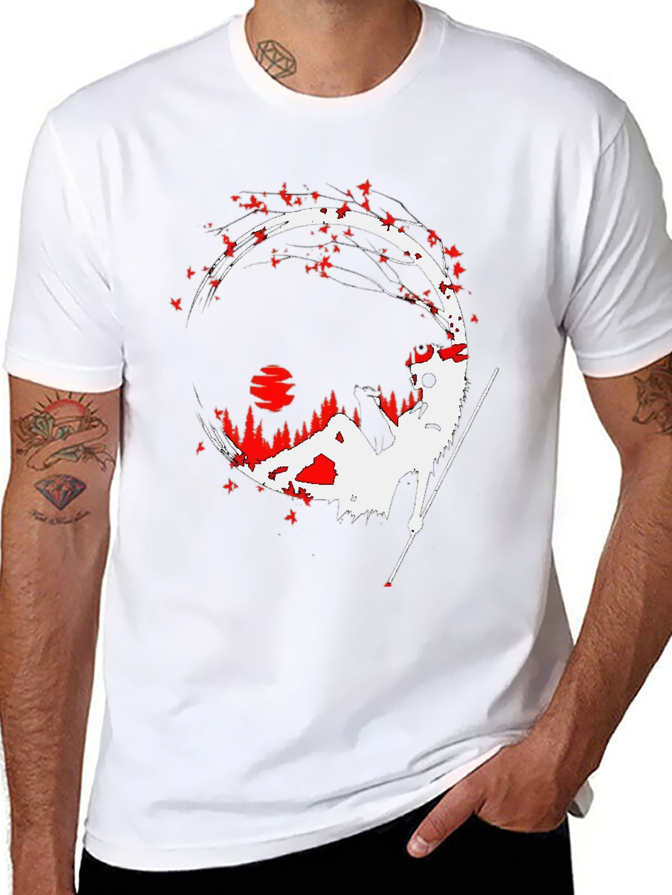 Samurai Silhouette Graphic Tee - Mens Black T-Shirt