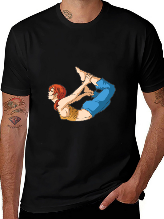 Yoga Pose Anime Graphic Black T-Shirt