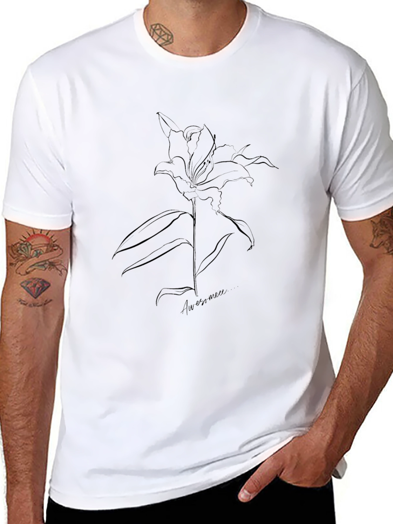 Elegant Black Lily Graphic T-Shirt - Awesome Design