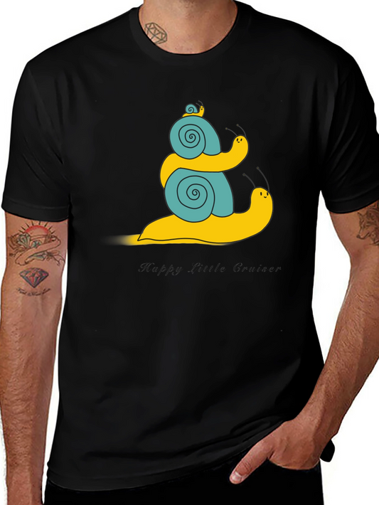 Snail Family Graphic Tee - Black Cotton T-Shirt