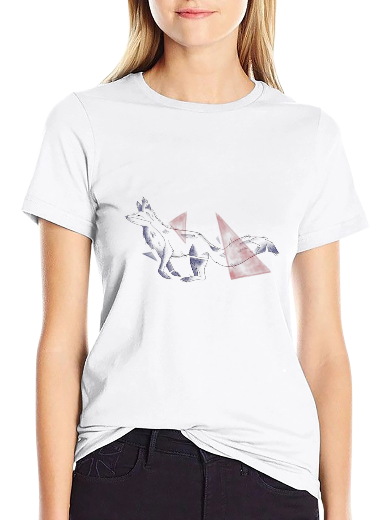 Black Graphic Tee with Abstract Fox Design