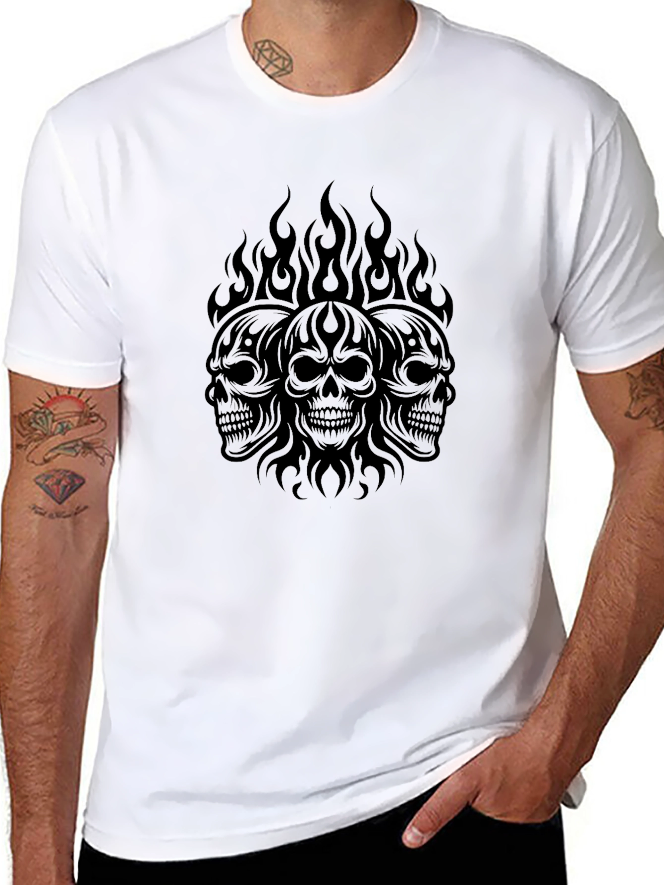 Skull Flames Graphic T-Shirt - Black
