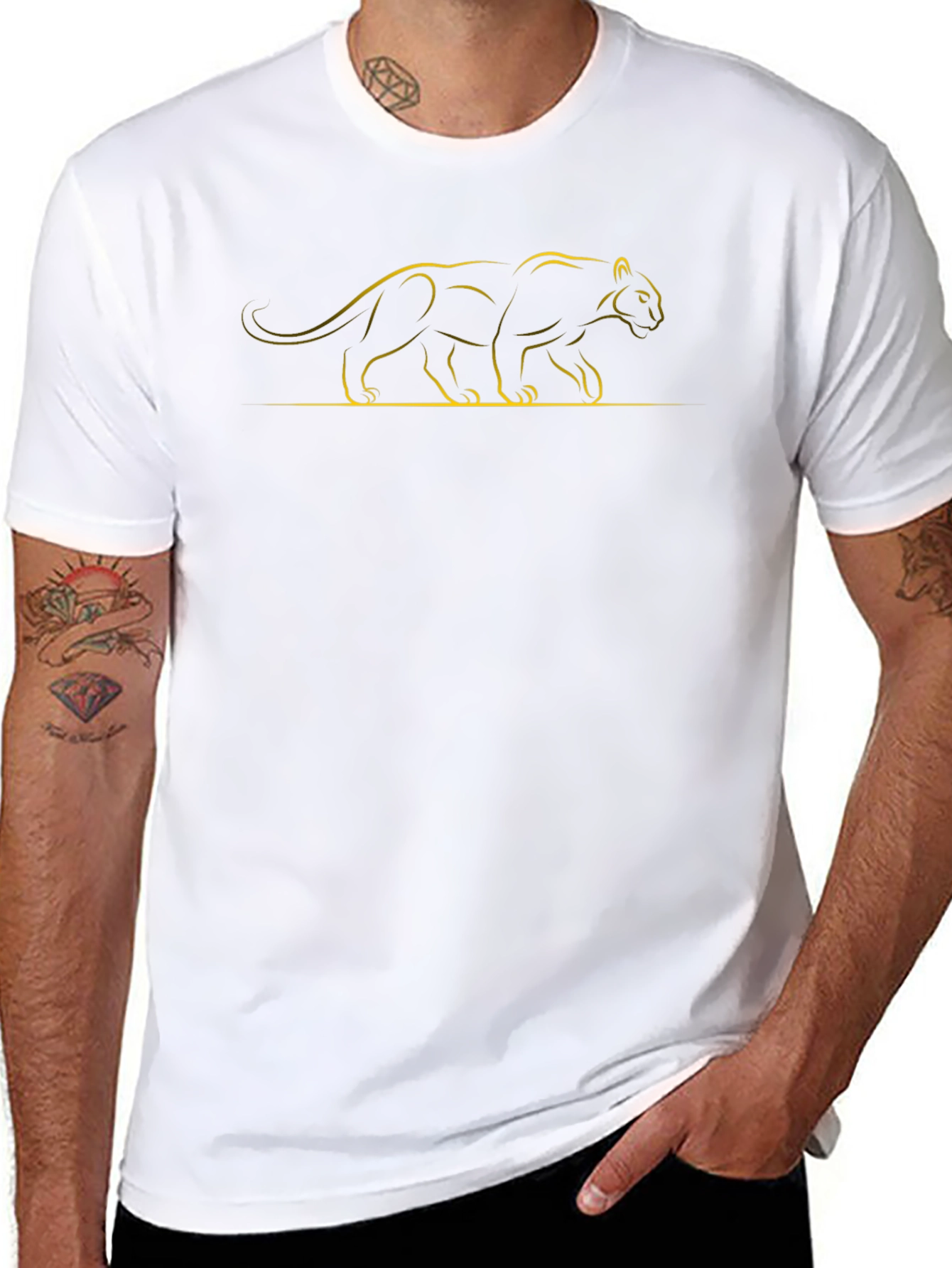 Sleek Black T-Shirt with Golden Panther Design