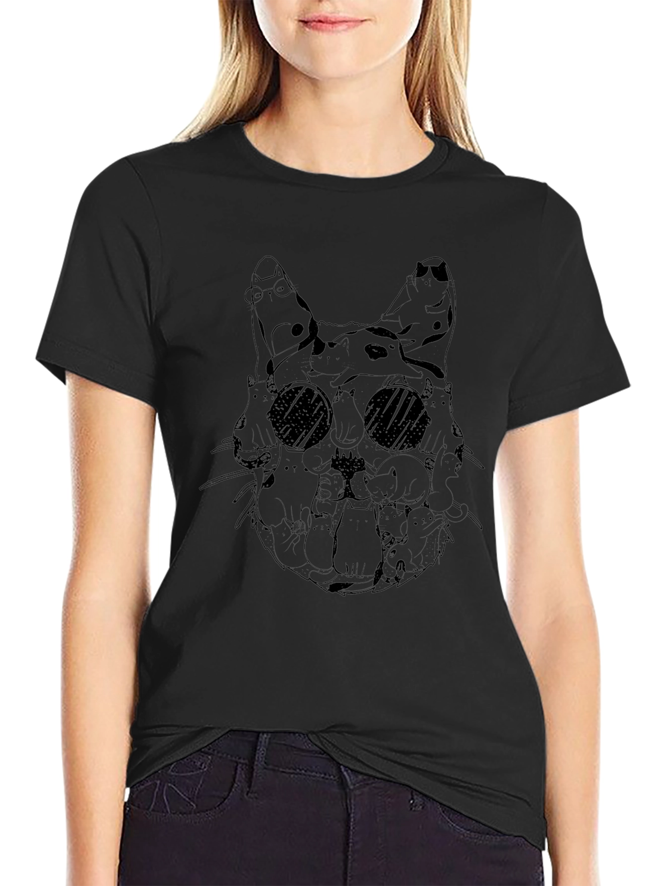 Cat Skull Graphic Tee - Unique Design