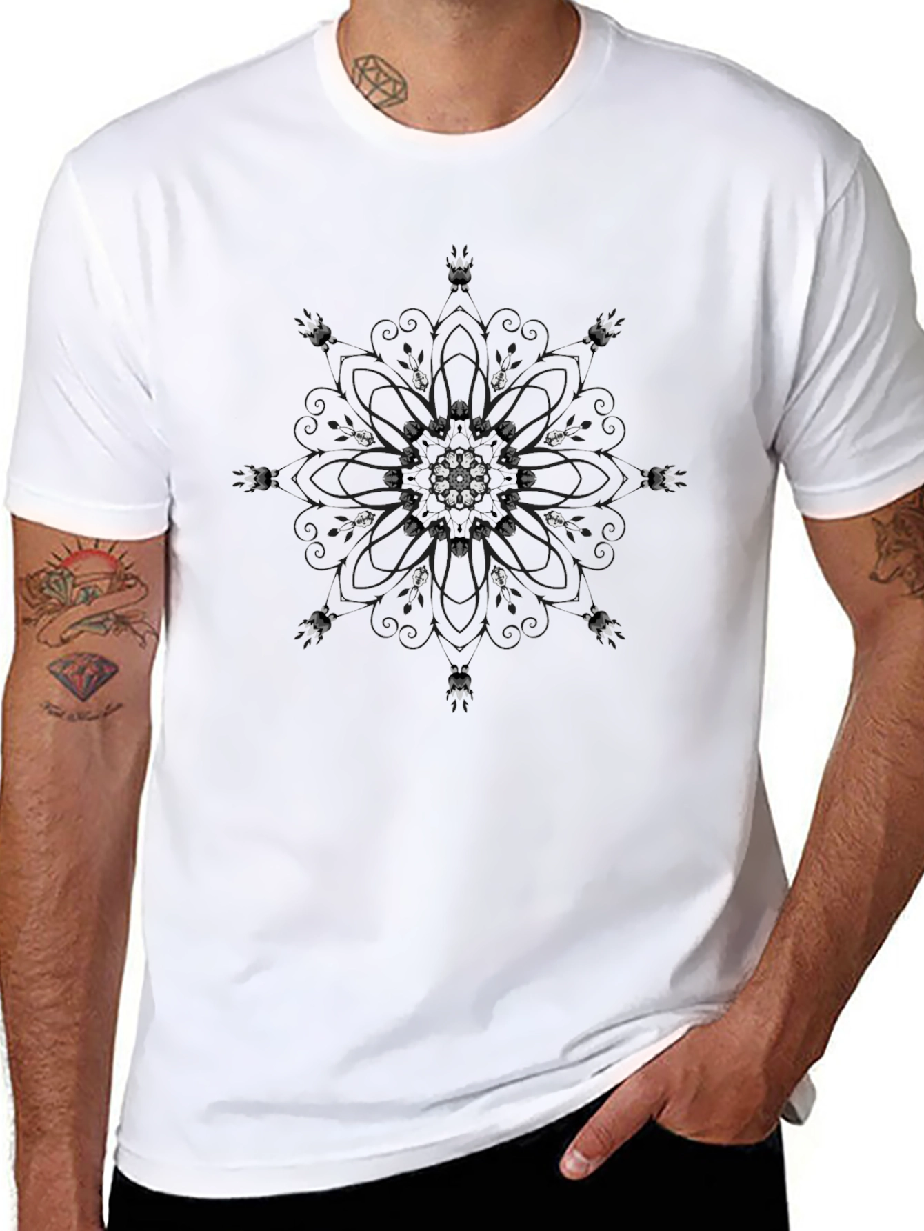 Black T-Shirt with Mandala Design