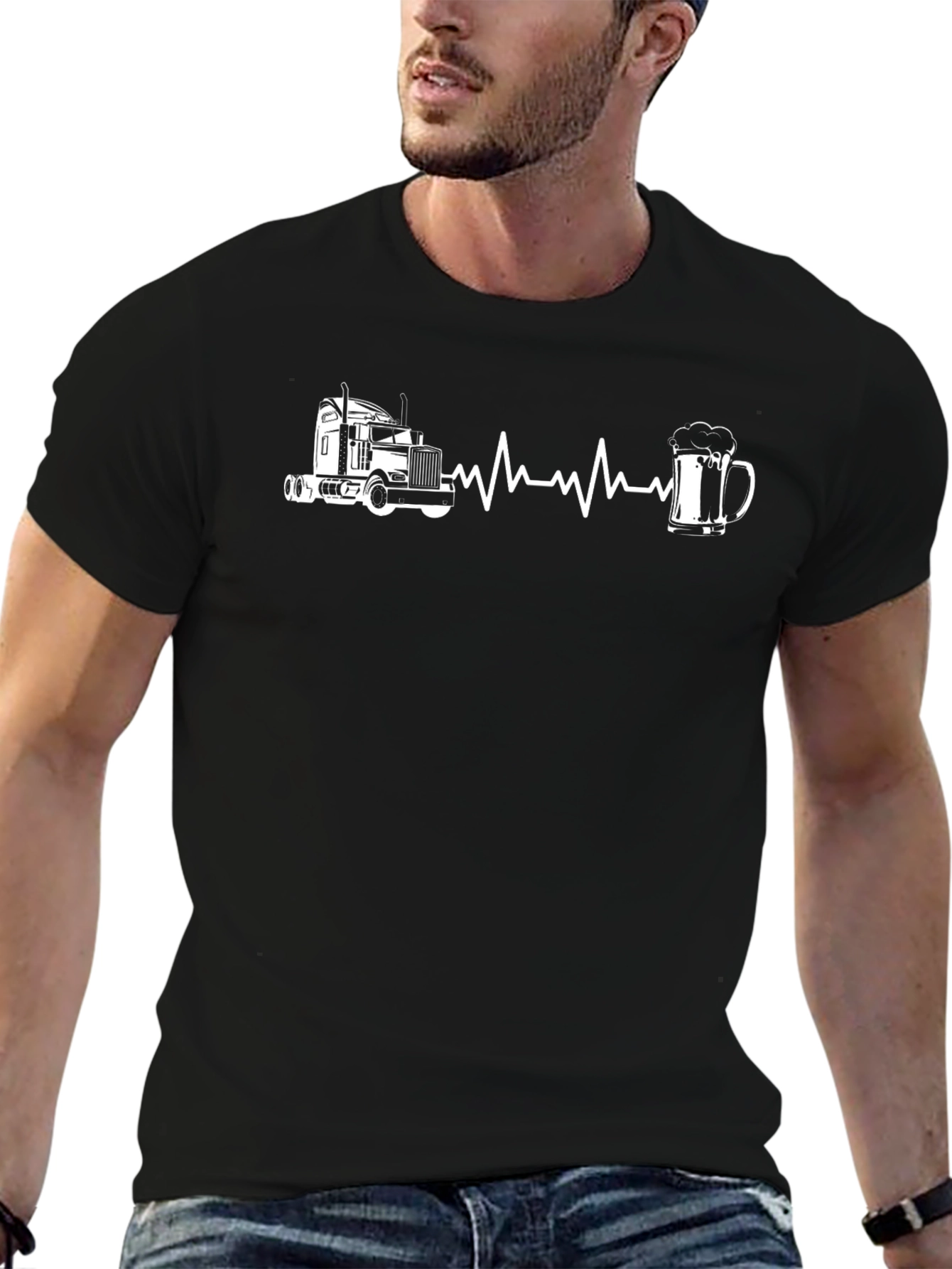 Truckers Heartbeat Tee - Truck & Beer Design