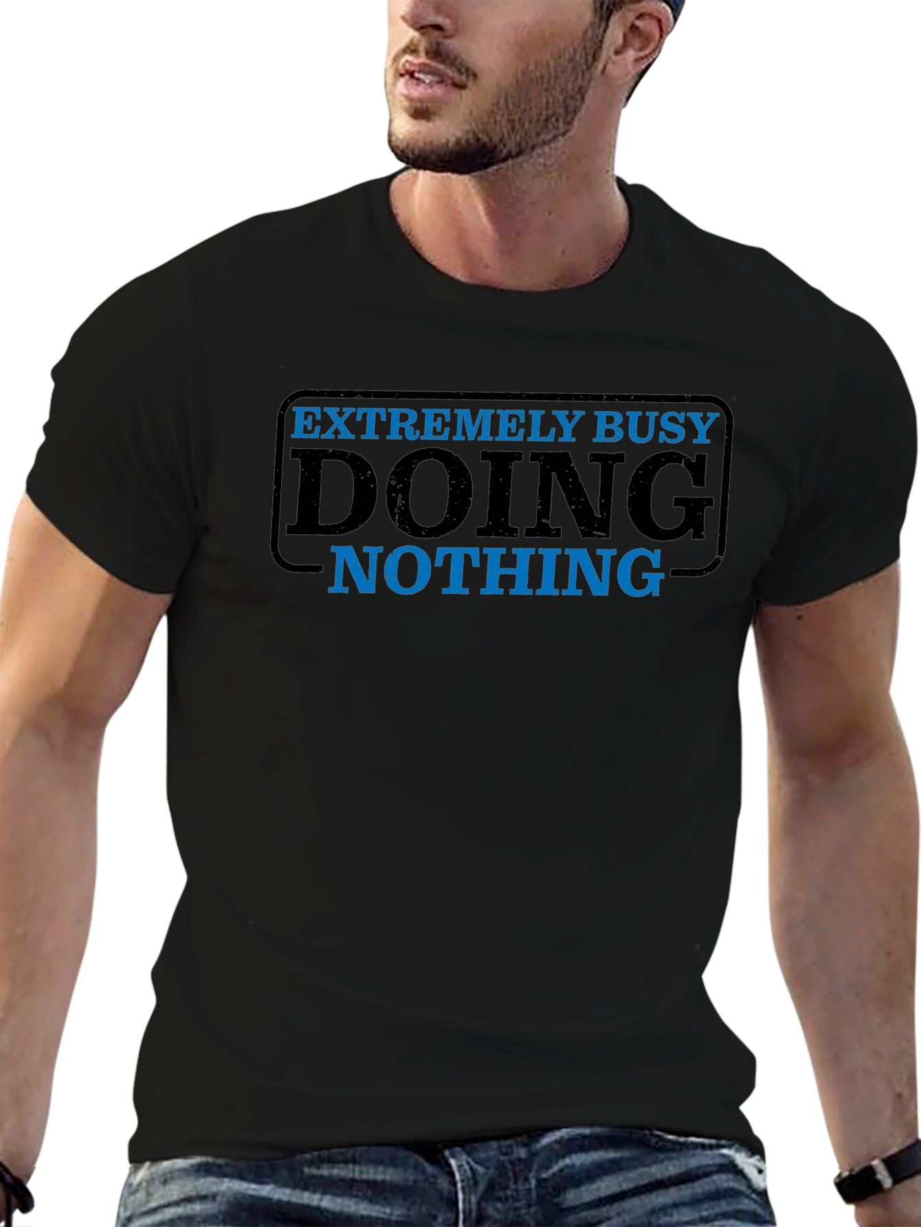 Funny Extremely Busy Doing Nothing Black T-Shirt