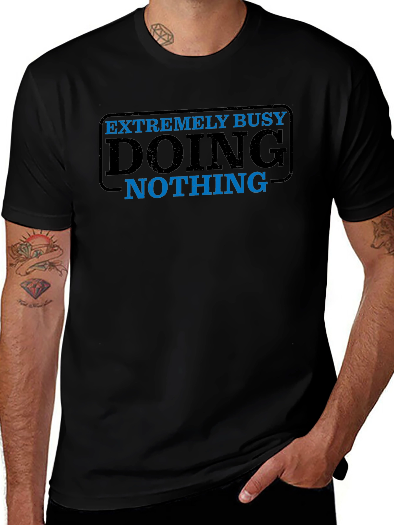 Funny Extremely Busy Doing Nothing Black T-Shirt