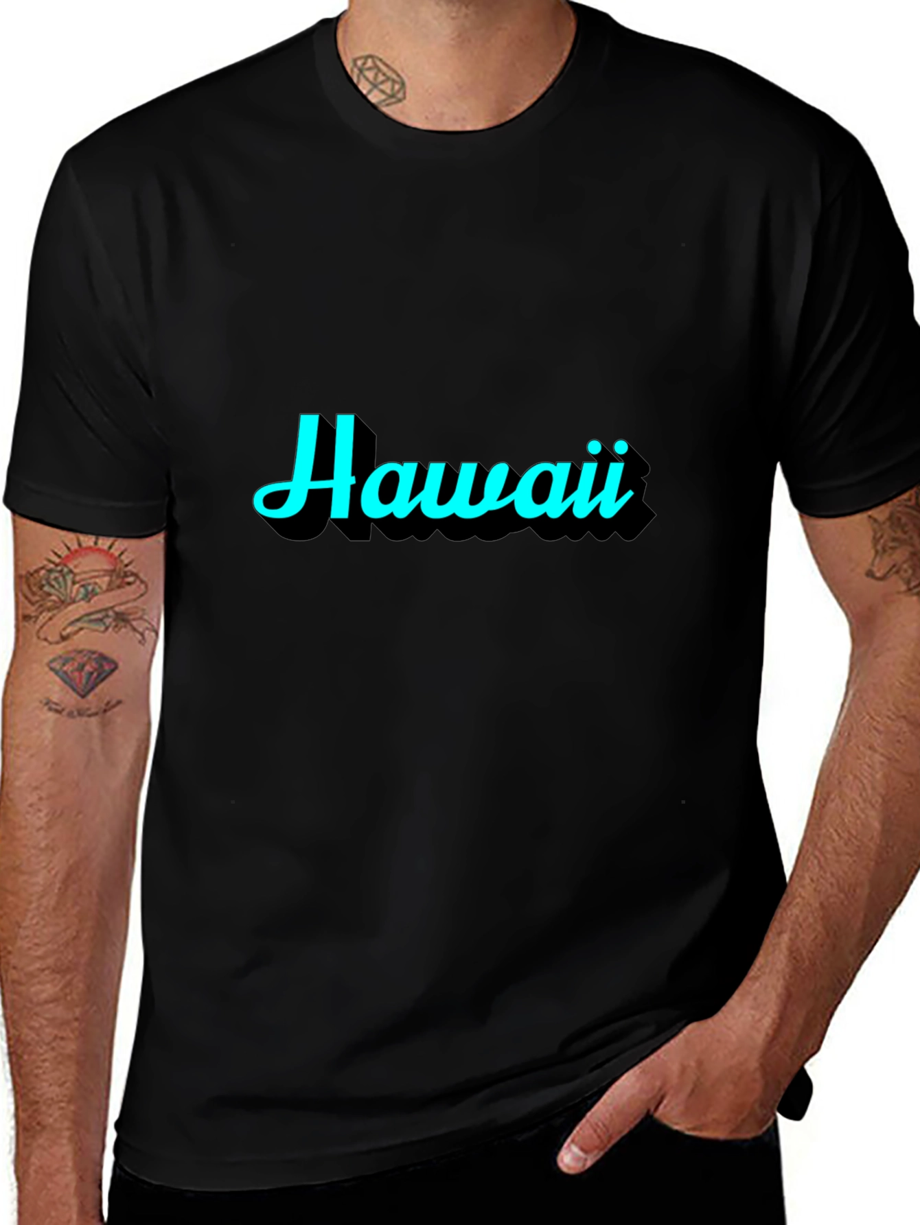 Hawaii Graphic Print Black T-Shirt
