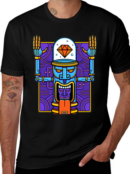 Robot Tiki Head Graphic T-Shirt - Unique Design
