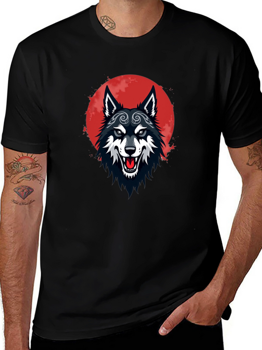 Black Wolf Moon Graphic Tee - Mens Cotton T-Shirt