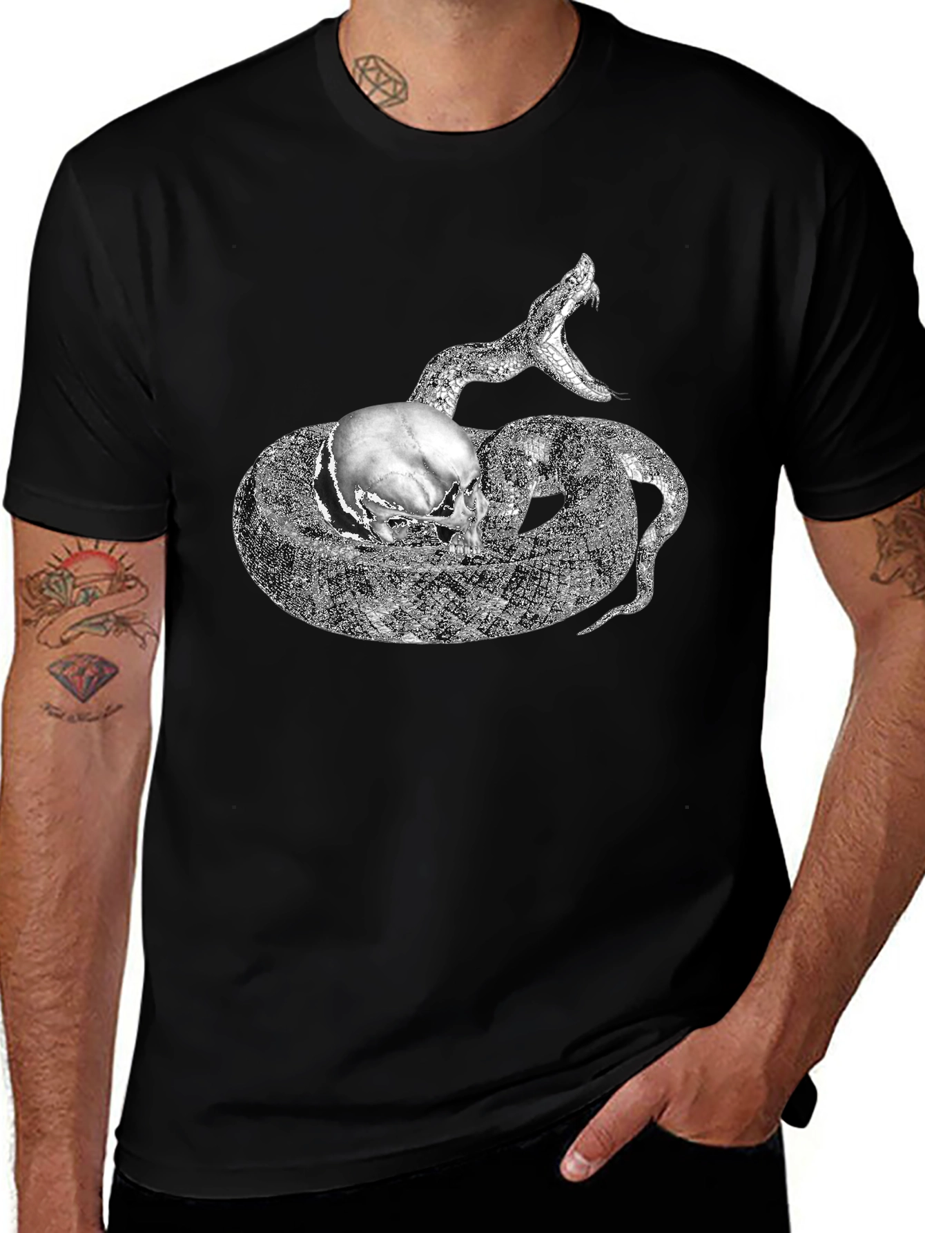 Skull and Snake Graphic Black T-Shirt