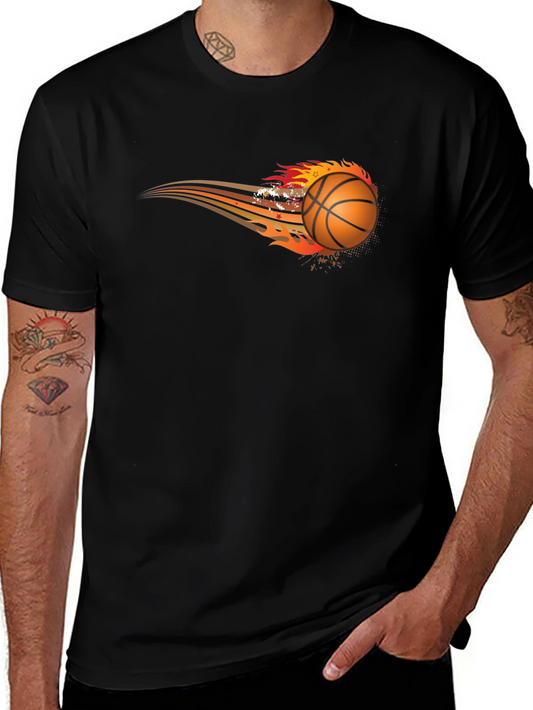 Flaming Basketball Graphic Tee - Black