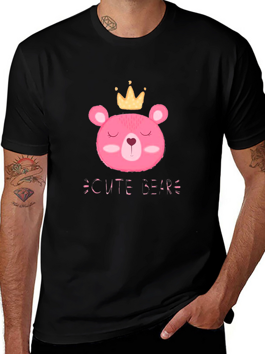 Cute Bear Graphic Tee - Black Cotton T-Shirt