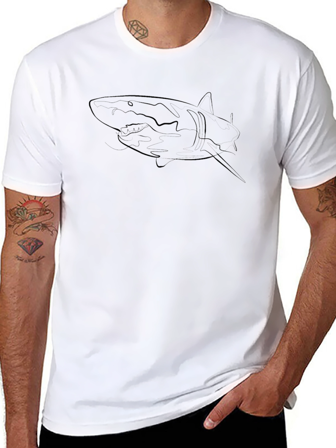 Black Shark Outline Graphic T-Shirt