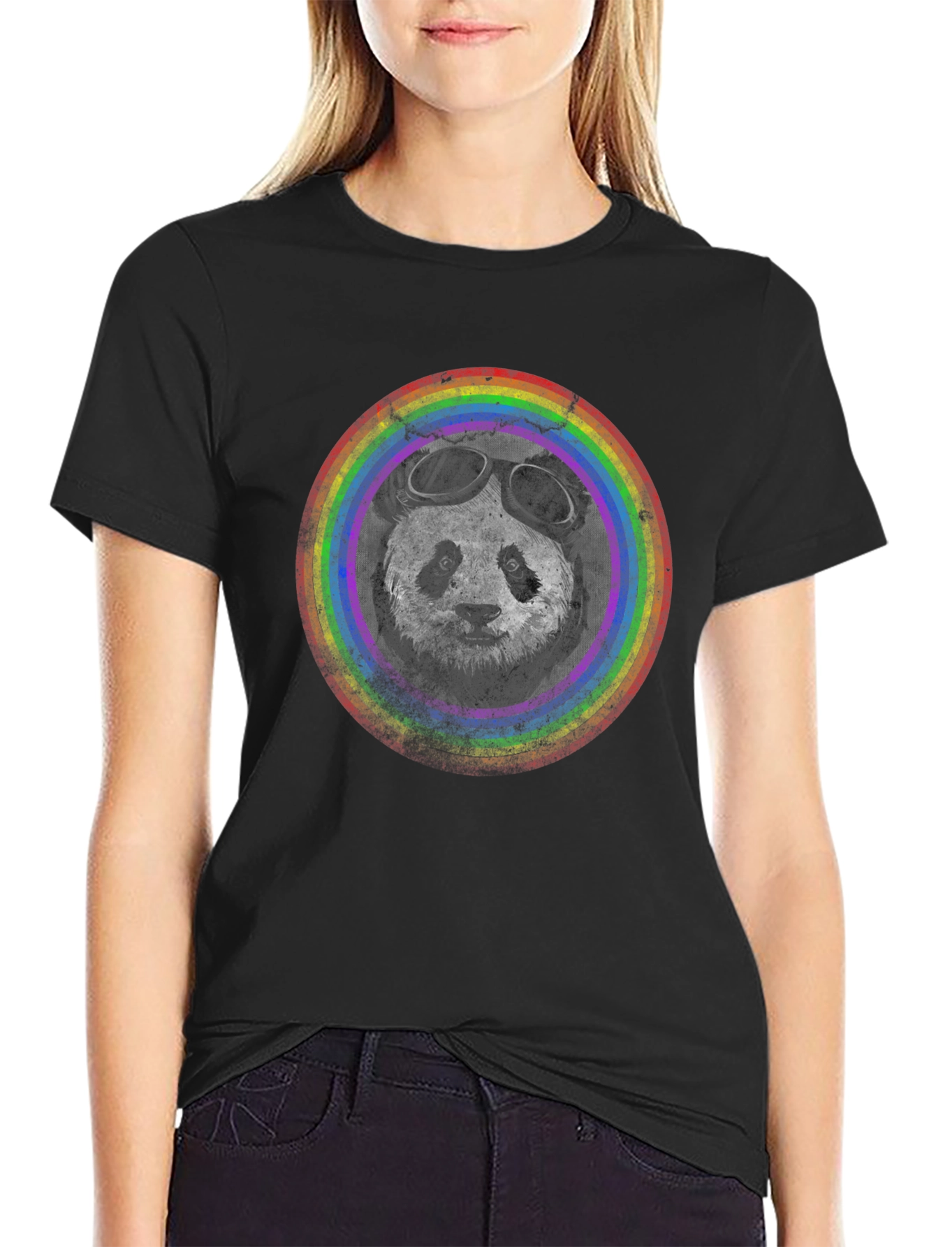 Panda Pilot T-Shirt - Rainbow Circle Design