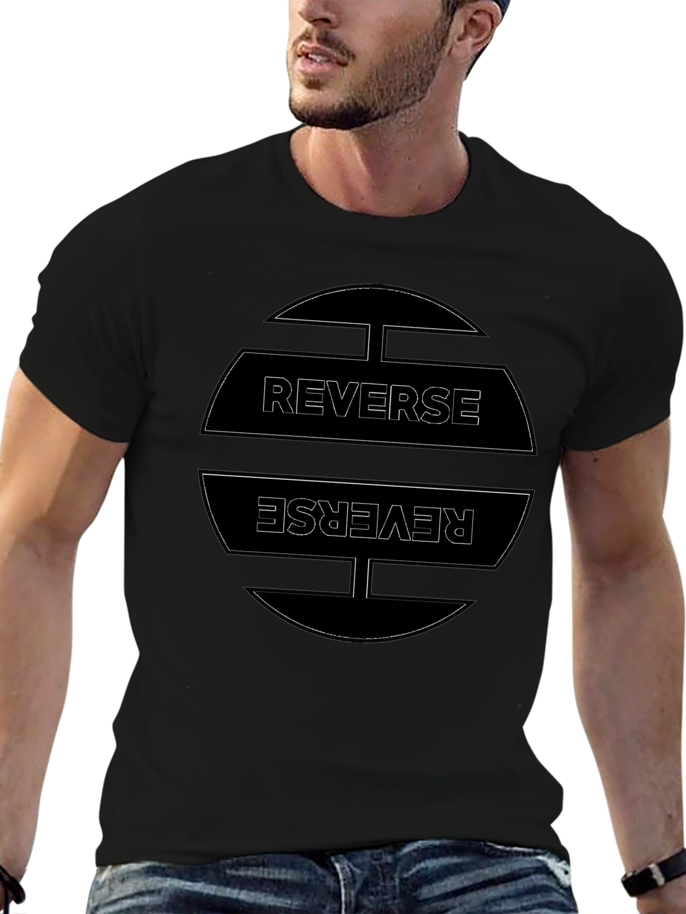 Reverse Graphic Tee - Casual Black T-Shirt