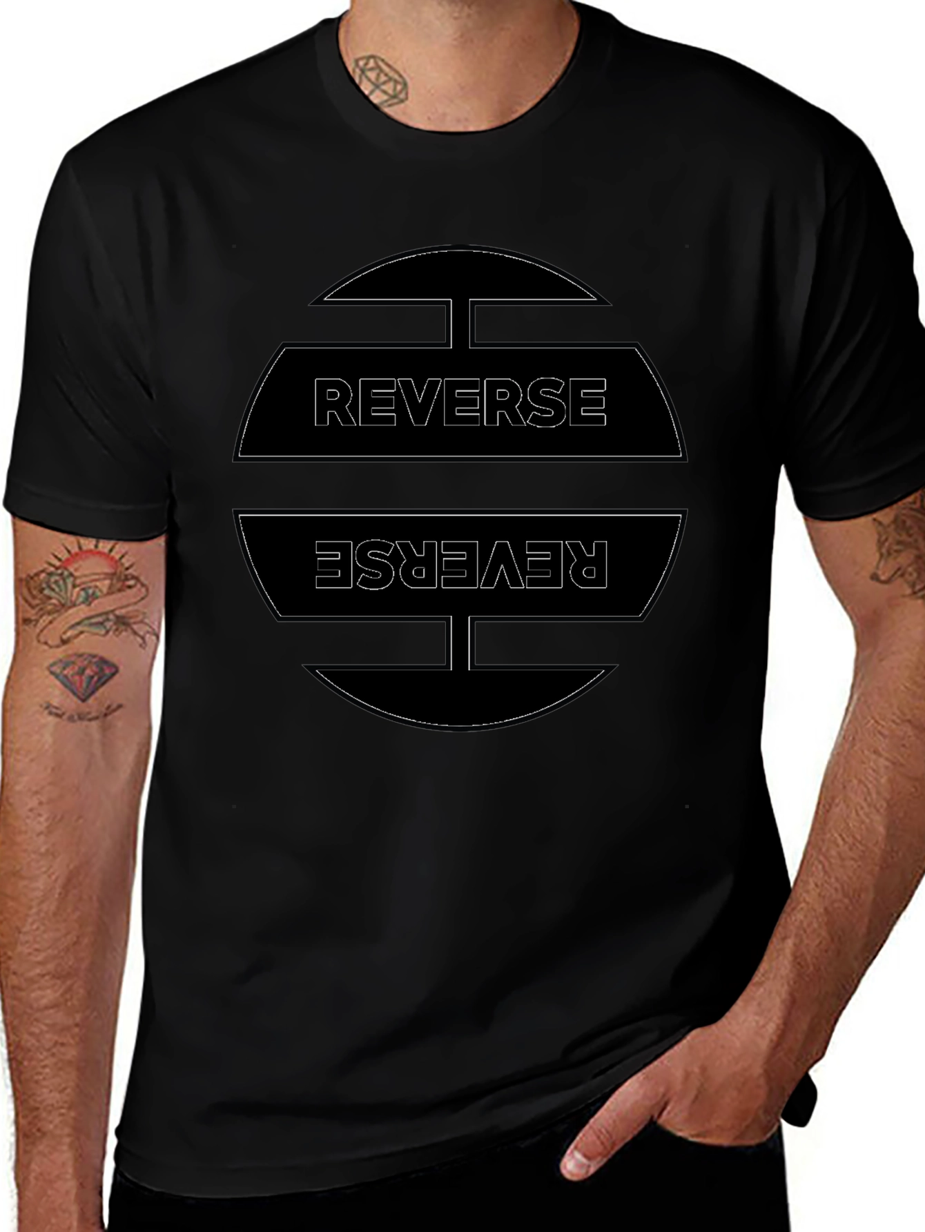 Reverse Graphic Tee - Casual Black T-Shirt