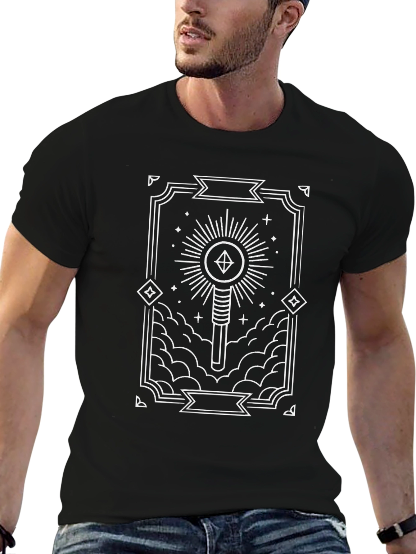 Mens Black Graphic Tee - Geometric Design