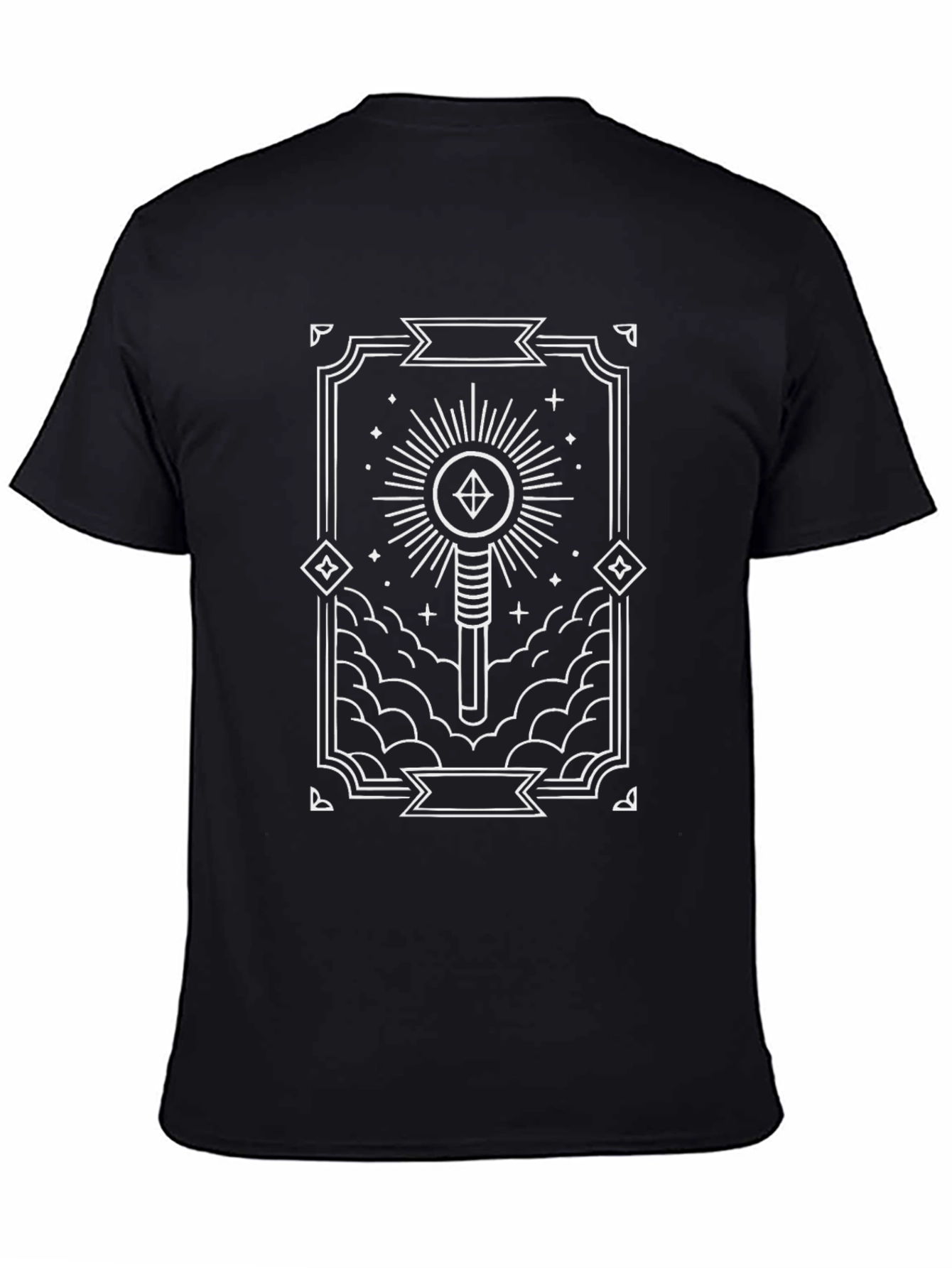 Mens Black Graphic Tee - Geometric Design