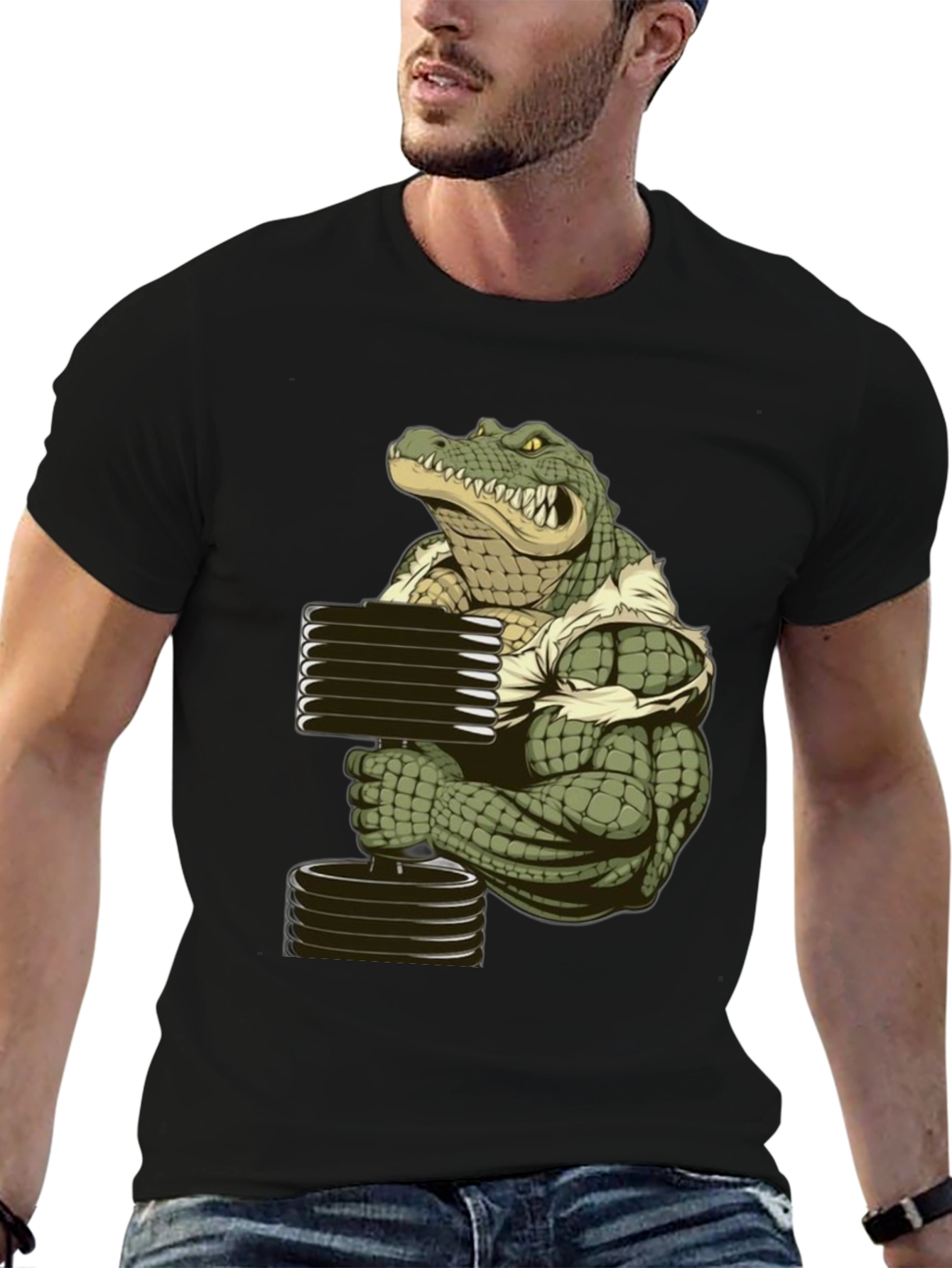Muscle Gator Lifting Weights T-Shirt - Black