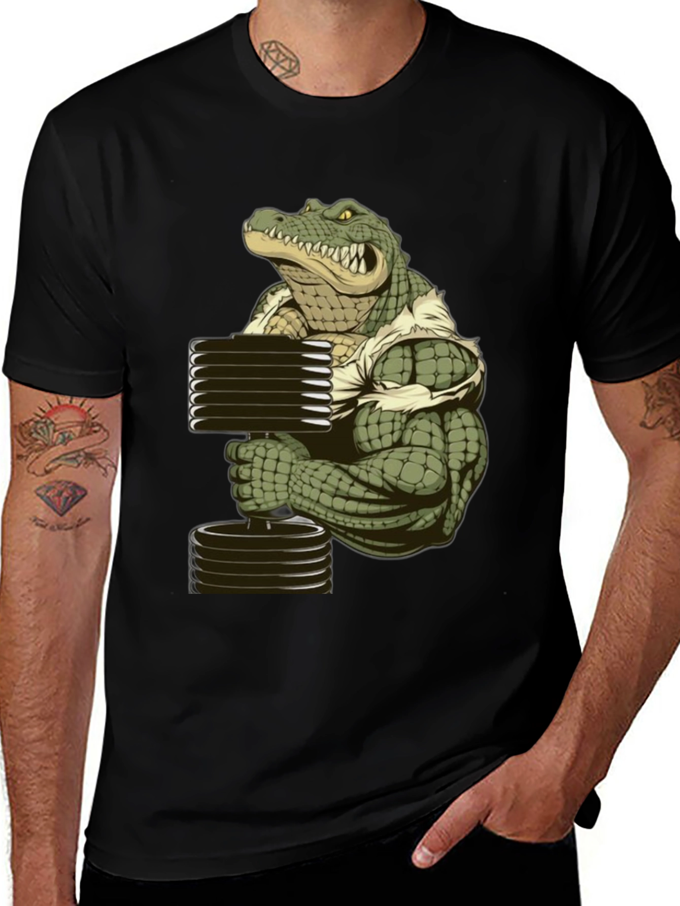 Muscle Gator Lifting Weights T-Shirt - Black