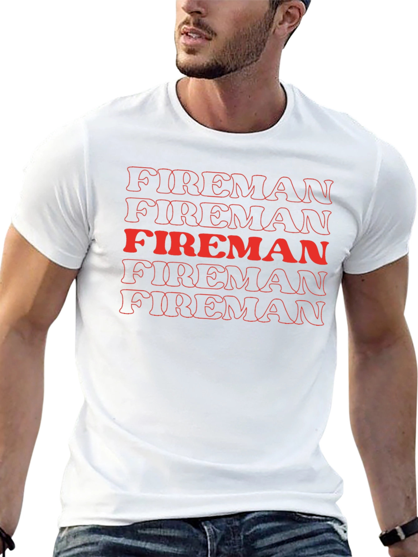 Fireman Graphic Tee - Bold Red Text Design