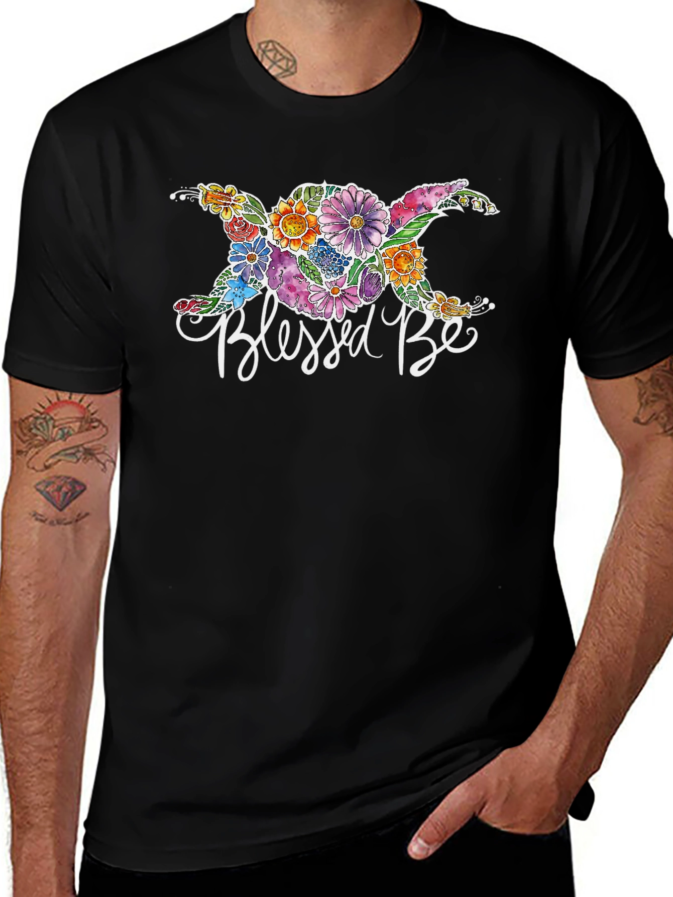 Blessed Be Floral Graphic Black T-Shirt