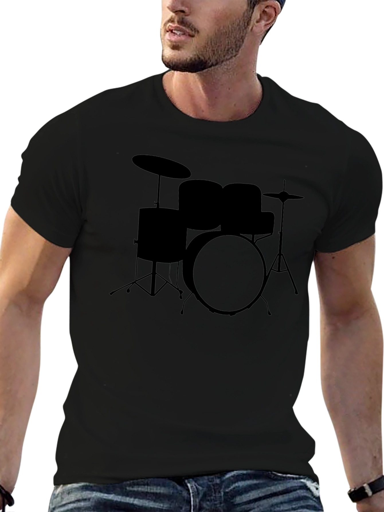 Drum Set Graphic Tee - Black Cotton T-Shirt