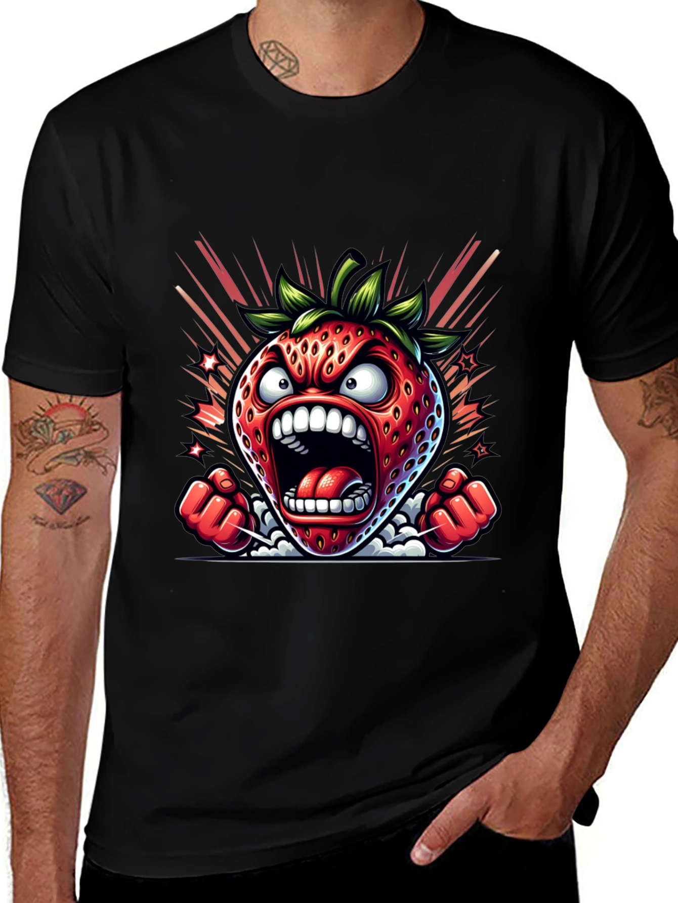 Angry Strawberry Graphic Tee - Black Cotton