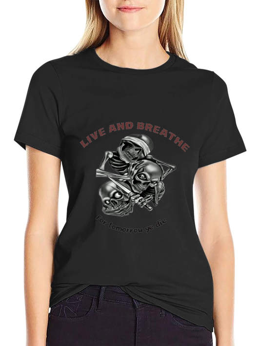 Live and Breathe Skull Graphic Tee - Black Cotton