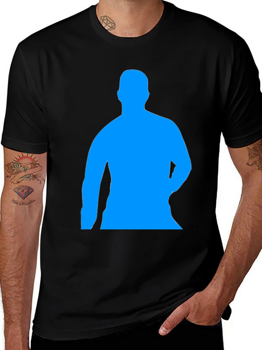 Mens Black T-Shirt with Blue Silhouette Print