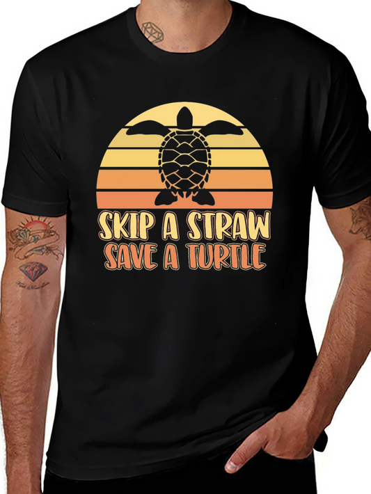 Skip a Straw Save a Turtle Black Graphic Tee