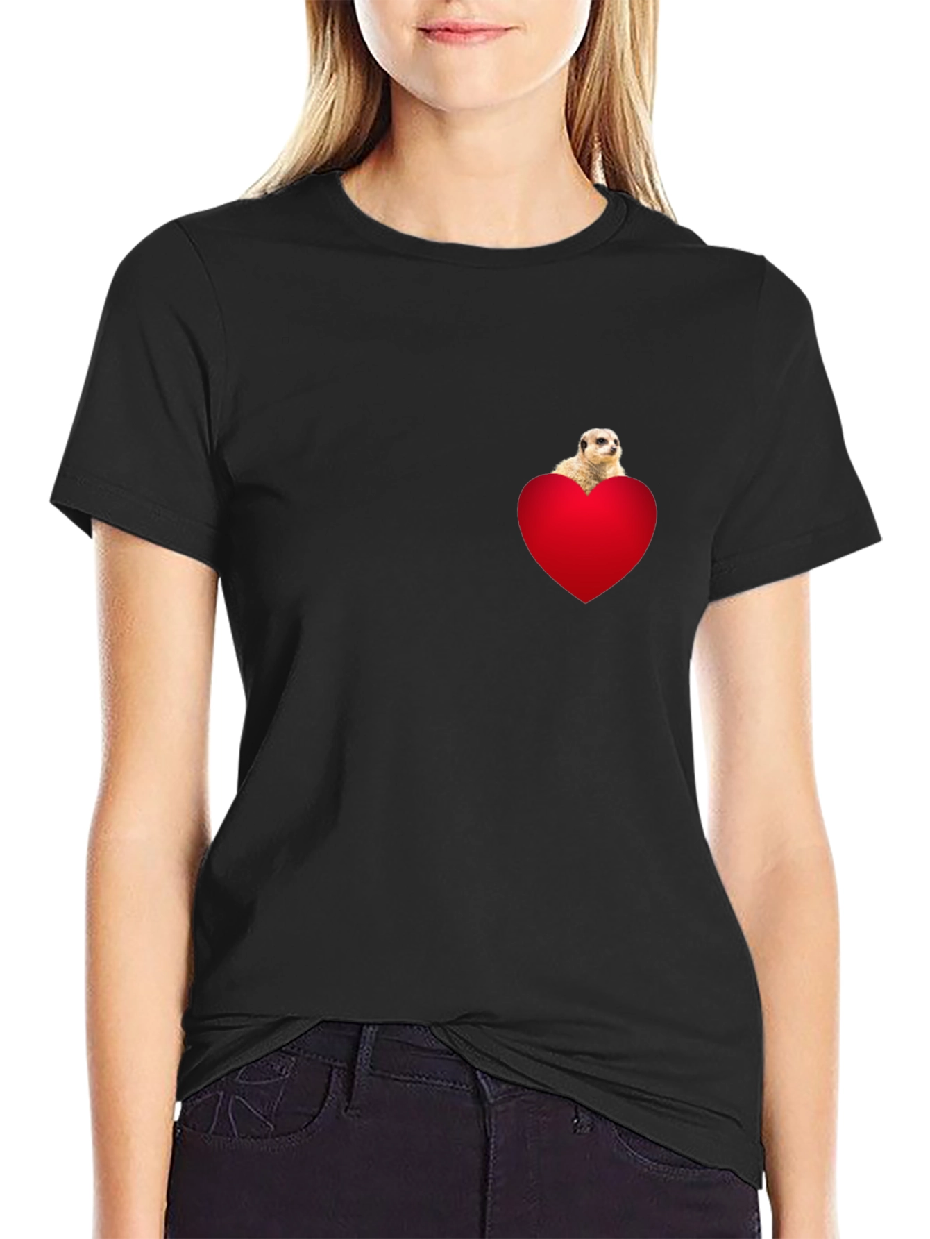 Meerkat Heart Pocket T-Shirt - Black