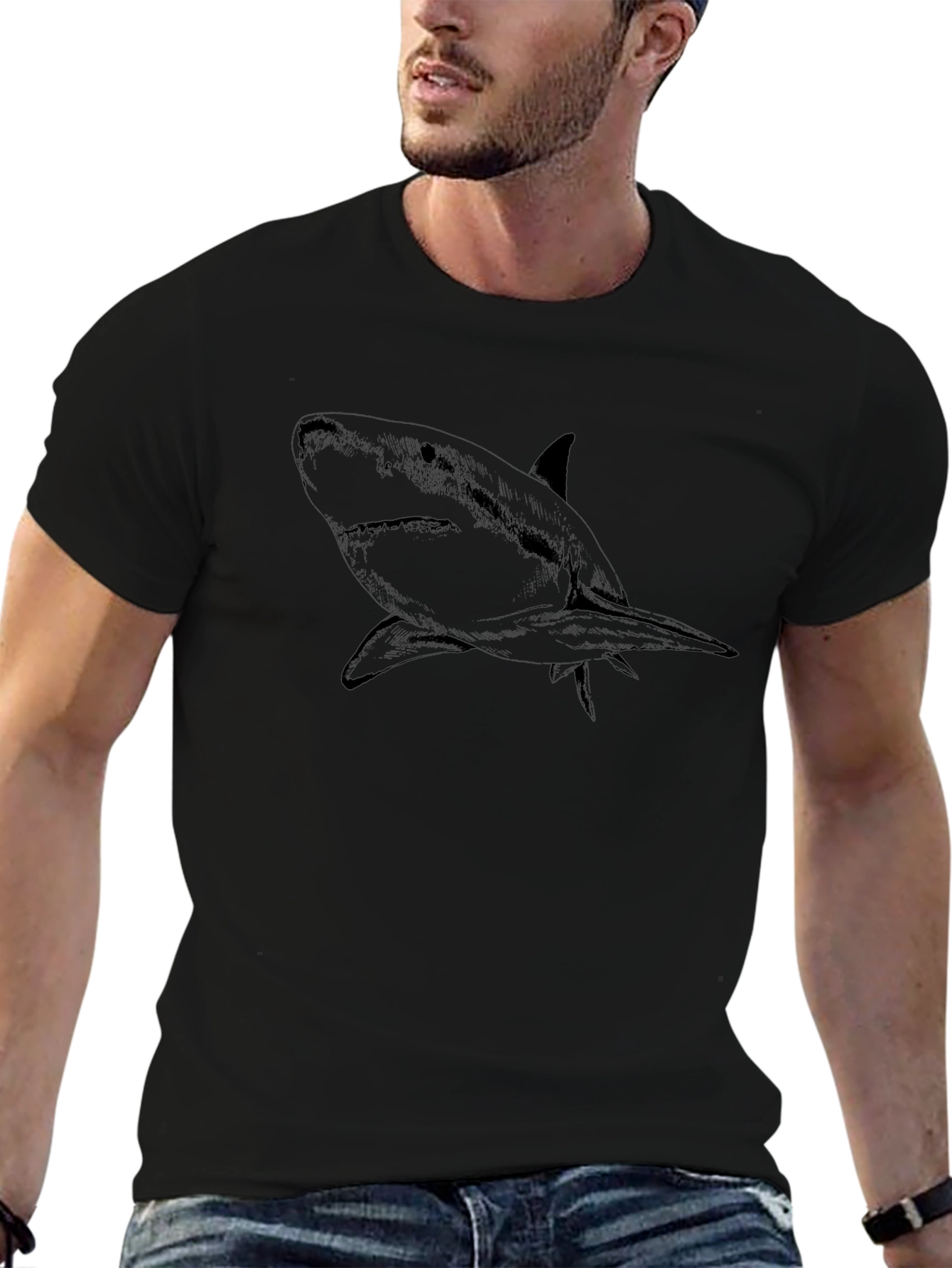 Mens Black Shark Graphic T-Shirt