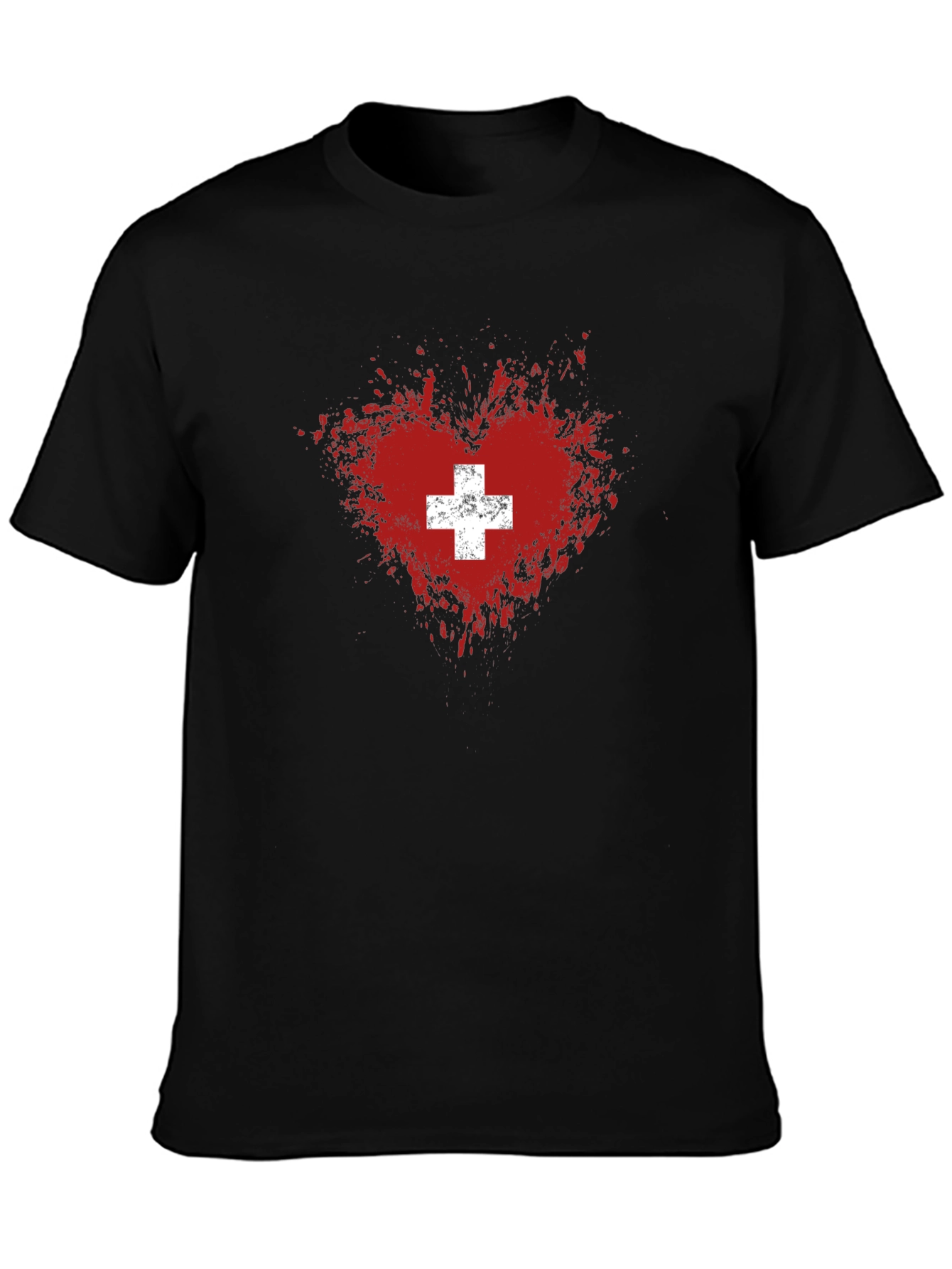 Swiss Heart T-Shirt - Distressed Flag Design