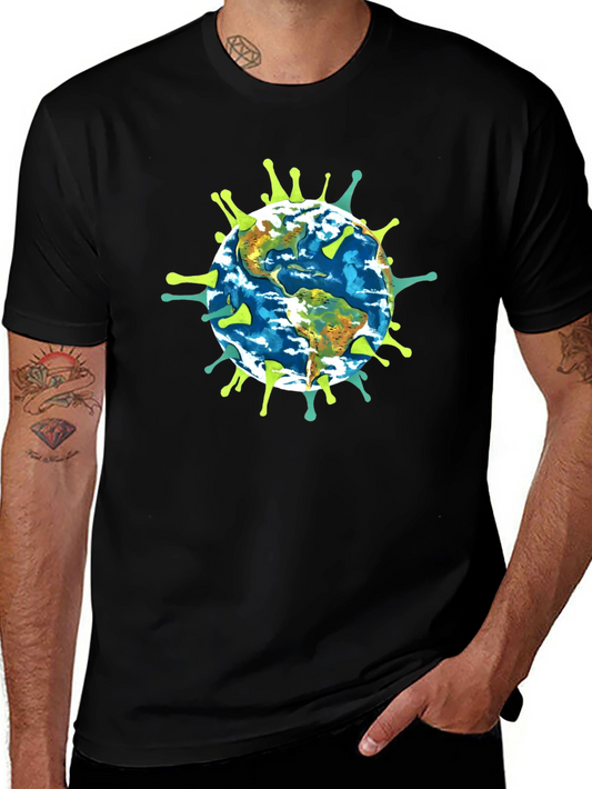 Earth Globe Virus Graphic Black T-Shirt