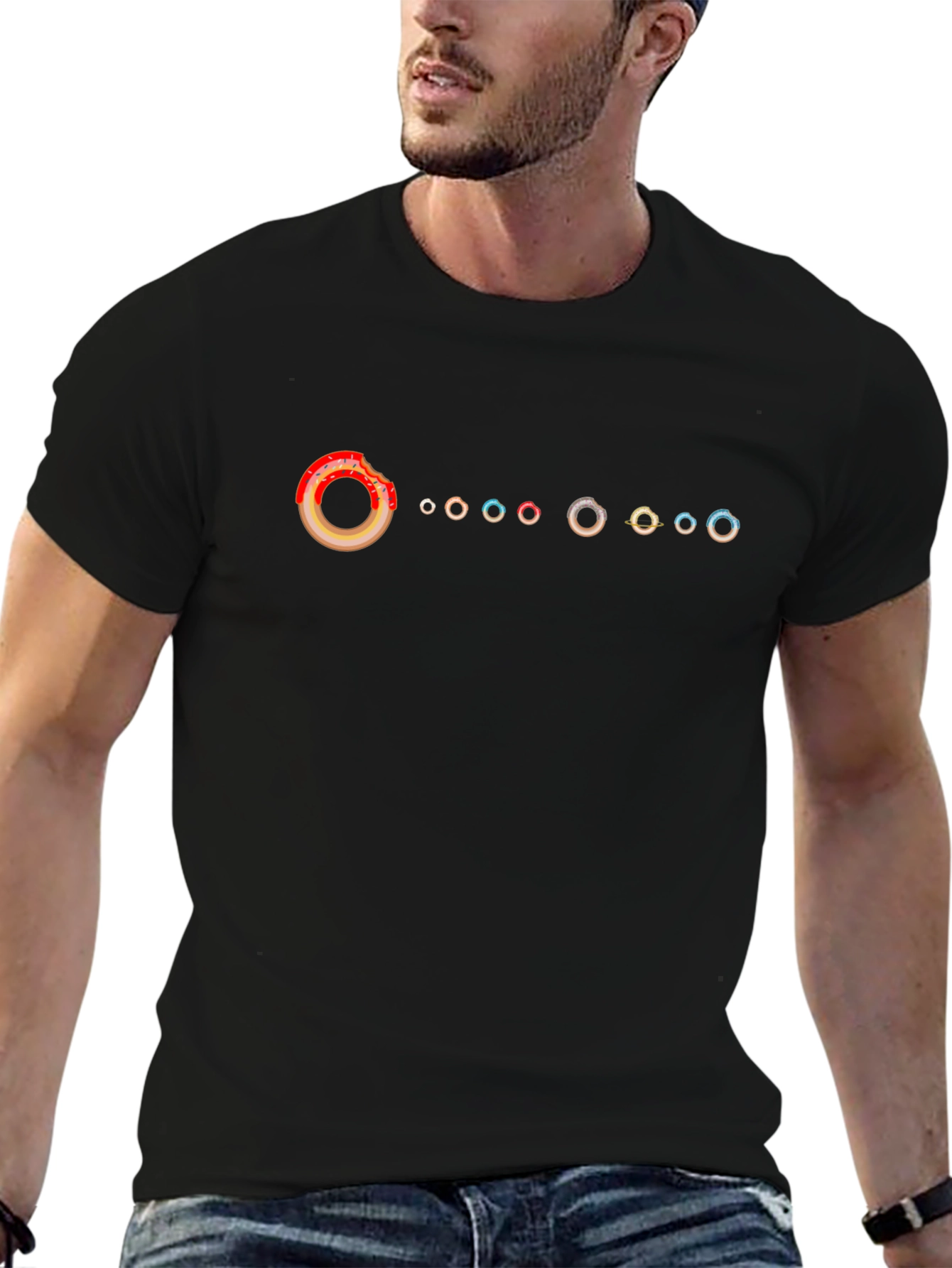Donut Solar System Black T-Shirt