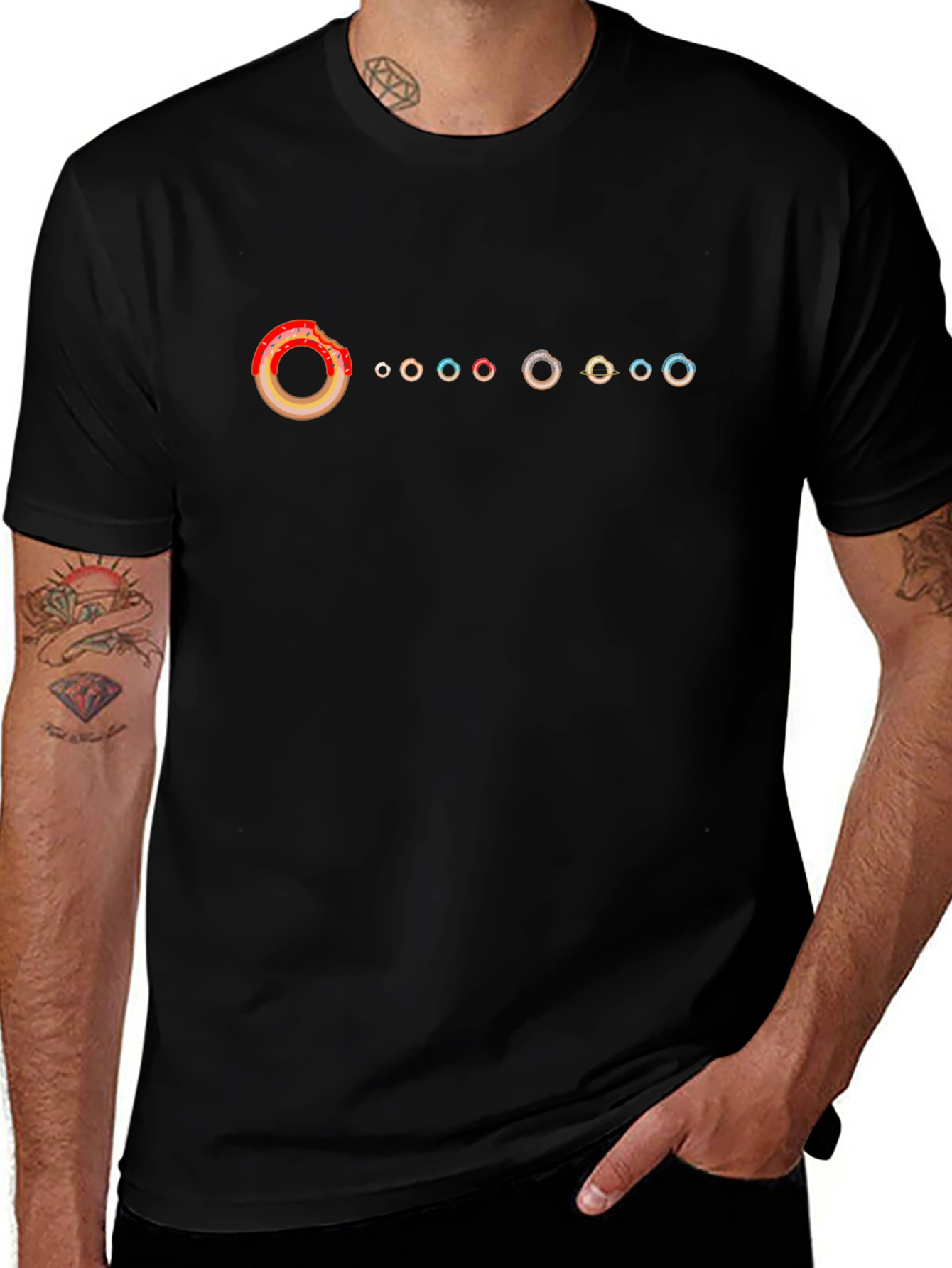 Donut Solar System Black T-Shirt
