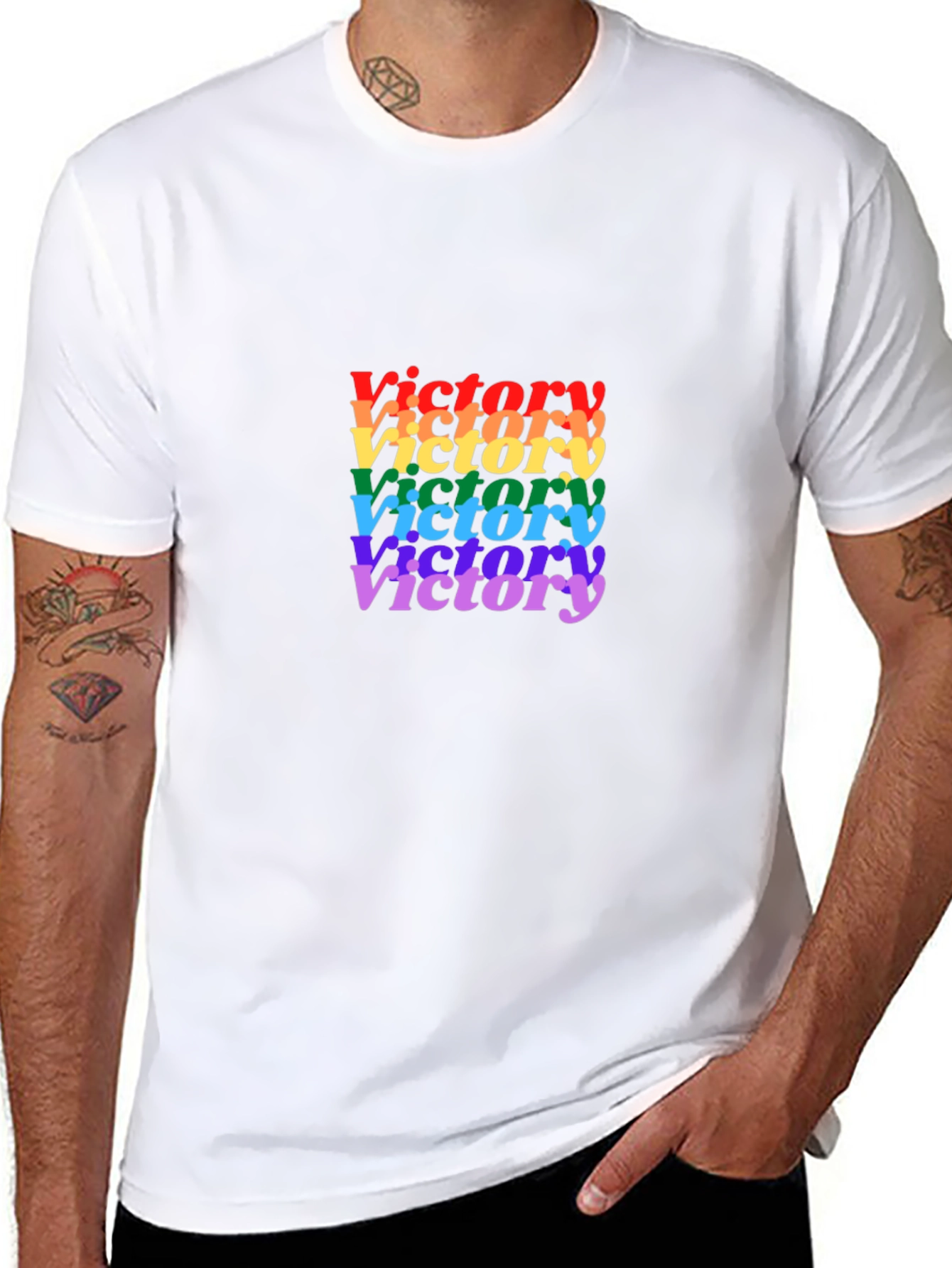 Rainbow Victory Graphic Black T-Shirt
