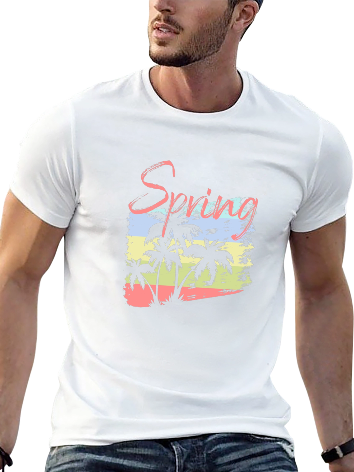 Spring Palm Tree Graphic Black T-Shirt