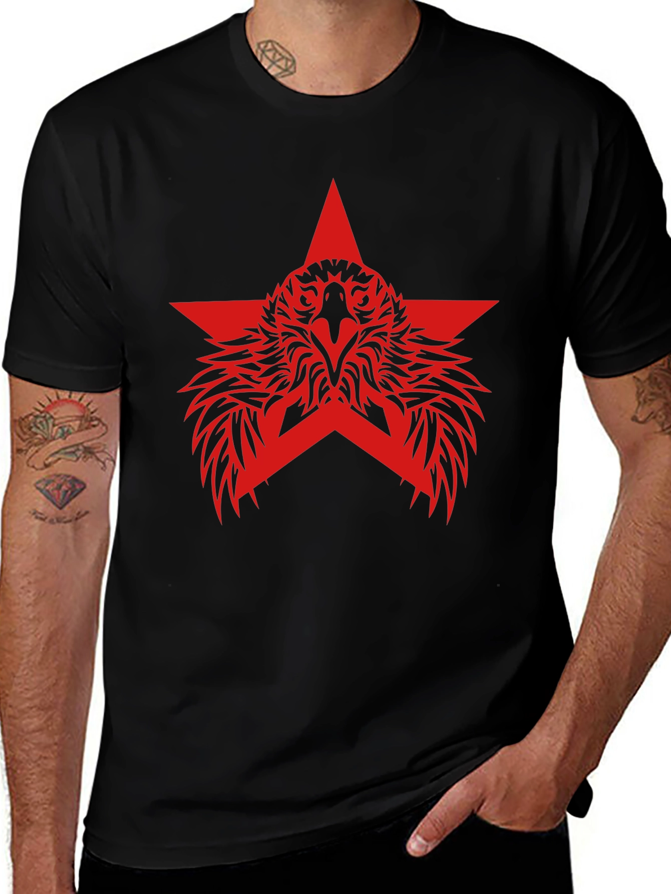 Red Eagle Star Graphic Black T-Shirt