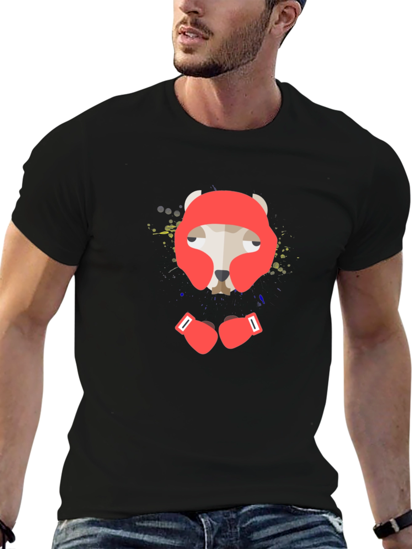 Boxer Dog Graphic Tee - Black Cotton T-Shirt