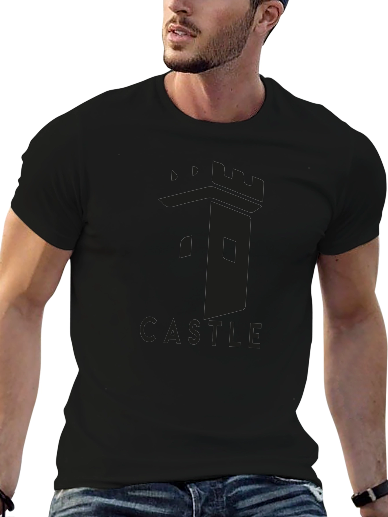 Castle Tower Graphic Tee - Black Cotton T-Shirt