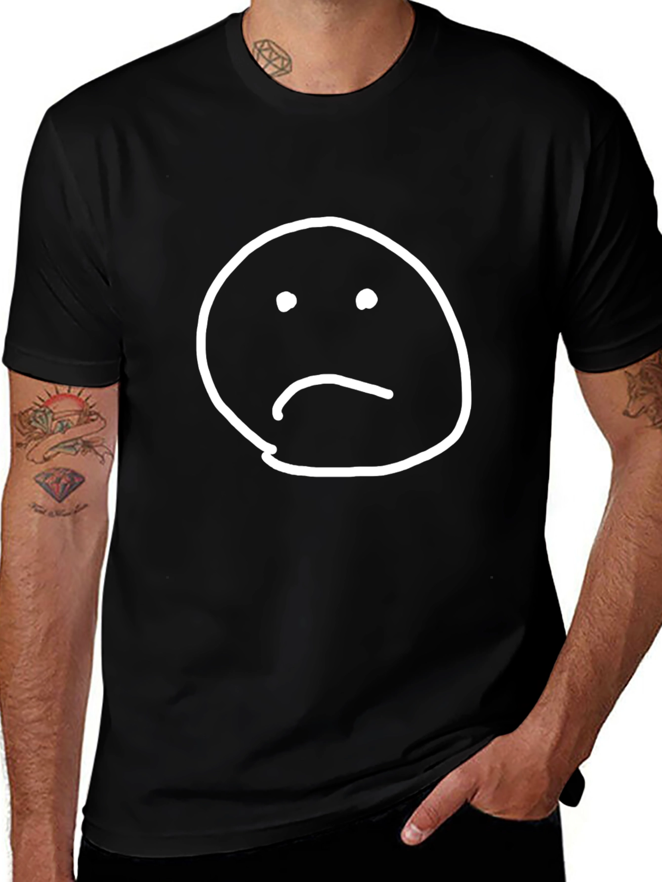 Sad Face Graphic Tee - Black Cotton T-Shirt