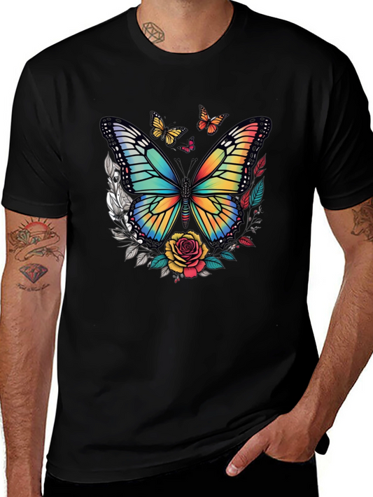 Butterfly & Roses Graphic Tee - Mens Black T-Shirt