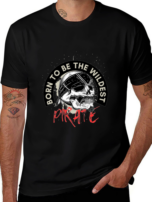 Wildest Pirate Skull Graphic Black T-Shirt