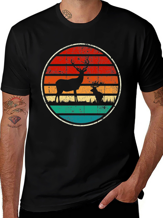 Vintage Deer Graphic Tee - Retro Style Black T-Shirt